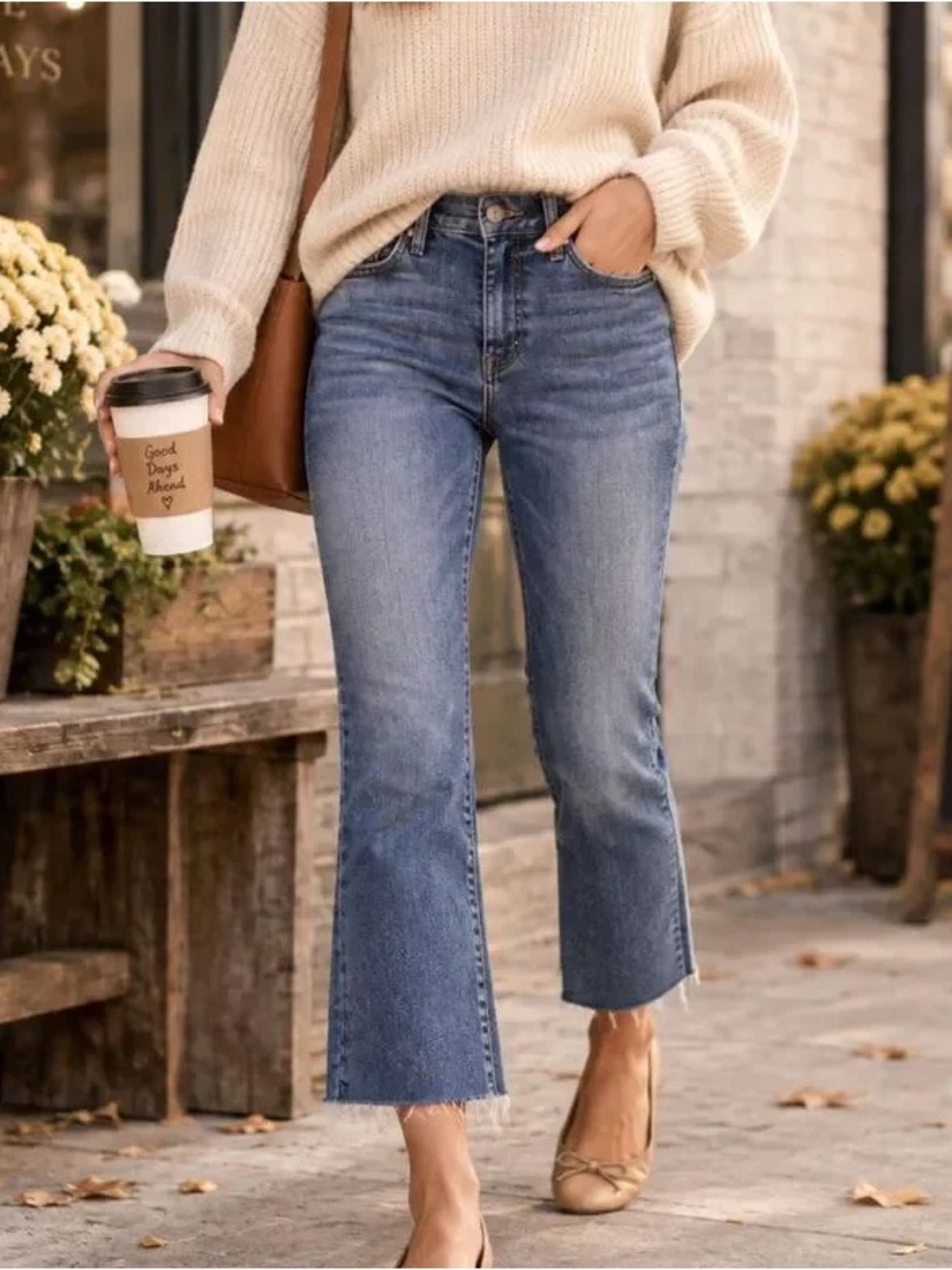 LOFT Mid-Blue Cropped Straight Jeans